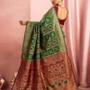 Green and Maroon Banarasi Silk Saree back view