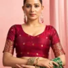 Green and Maroon Banarasi Silk Saree blouse view