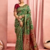 Green and Maroon Banarasi Silk Saree front view