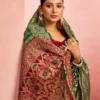 Green and Maroon Banarasi Silk Saree heritage look