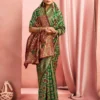 Green and Maroon Banarasi Silk Saree traditional view