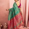rama pink banarasi saree back view