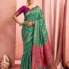 rama pink banarasi saree front view