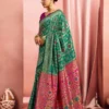 rama pink banarasi saree side view